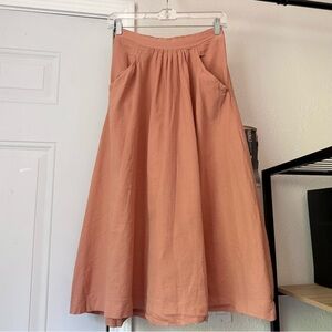 CURATOR SF peach orange organic cotton full a-line pull on elastic midi skirt